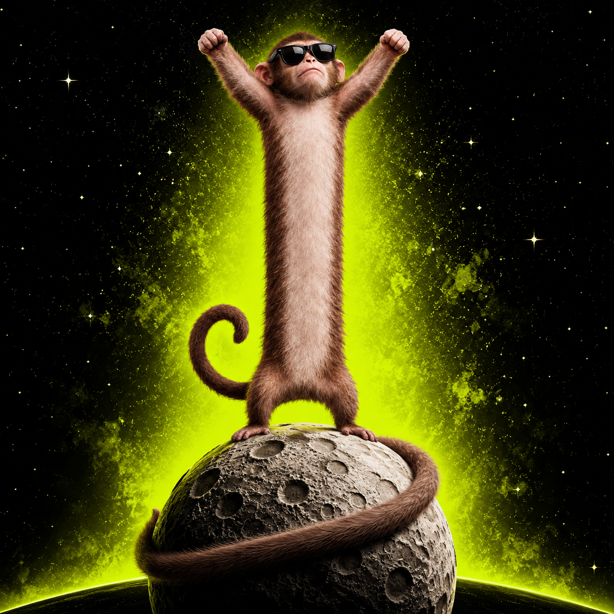 Long Monkey standing triumphantly on the moon